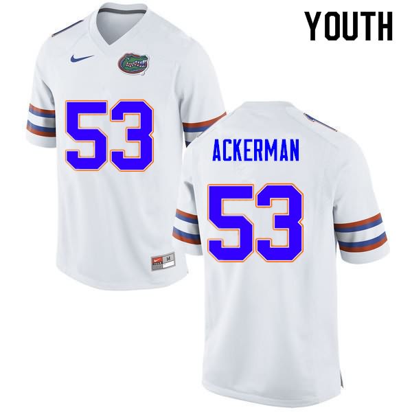 NCAA Florida Gators Brendan Ackerman Youth #53 Nike White Stitched Authentic College Football Jersey NQD2564DG